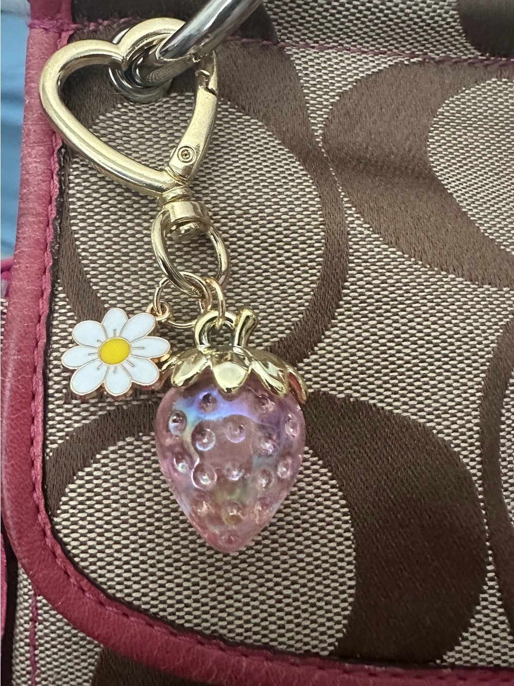 Strawberry & Daisy bag Charm Keychain - Pink Iridescent 🍓